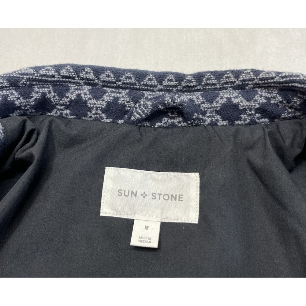 Sun + Stone Bomber Jacket Men Medium Navy Aztec Print Lined Flap Pocket Flannel - Picture 4 of 16